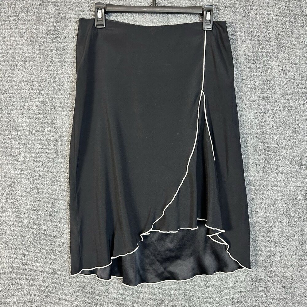 Mayle Silk Skirt Womens Size 4 Black Asymmetrical Ruffle Hem Slip Skirt USA